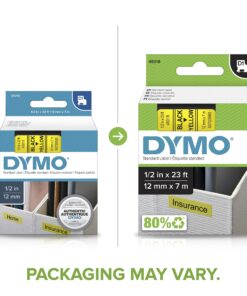 DYMO Standard D1 45018 Labeling Tape ( Black Print on Yellow Tape , 1/2'' W x 23' L , 1 Cartridge) 1/2" Black on Yellow 7 81T44yW6WYL