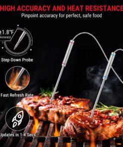 ThermoPro TP829 Wireless LCD Meat Thermometer for Grilling and Smoking, 1000FT Grill Thermometer for Outside Grill with 4 Meat Probes, BBQ Thermometer for Smoker Oven Cooking Beef Turkey Four Probes 32 81T6T DkfsL