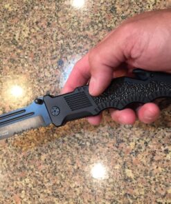 Smith & Wesson Border Guard 10in High Carbon S.S. Folding Knife with 4.4in Tanto Blade and Aluminum Handle for Tactical, Survival and EDC Partially Serrated Edge 43 81T7myMS6L