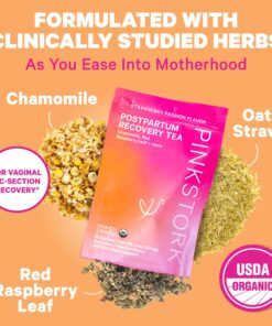 Pink Stork Postpartum Recovery Herbal Tea, Organic Red Raspberry Leaf with Chamomile, Hormone Balance for Women after Labor and Delivery, Strawberry Passion, Caffeine-Free, 15 Sachets 18 81T8JxWdmL