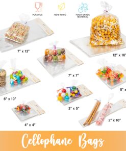 TATTI 100 Pack Clear Plastic Large Cellophane Bags 12x16 With 4inches Twist Ties, Plastic Cello Bags 1.4 mils for Cookies Candy Gift Birthday Party Favor (Pack of 100) 12x16 Inch (Pack of 100) 24 81TCAcwFuBL
