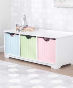 KidKraft Nantucket Wooden Storage Bench with Three Bins and Wainscoting Detail - Pastel, Gift for Ages 3+ 17 81TH nO7fKL