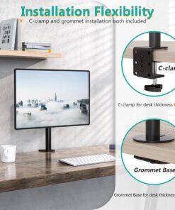 WALI Single Monitor Mount, Single Monitor Arm Desk Mount,Desk Monitor Stand, Holds Screen Up to 27inch, 22lbs, Adjustable Mount with C-CLAMP Designed for Home Office Application(M001), Black 16 inch Tall 26 81TIlyjnt0L