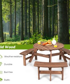 Giantex 6 Person Wooden Picnic Table Set with Wood Bench, with Umbrella Hold Design, Perfect for Outdoor Garden Yard Pub Beer Dining, Dark Brown 67"L×67" W×27.5" 26 81TIvgipjjL