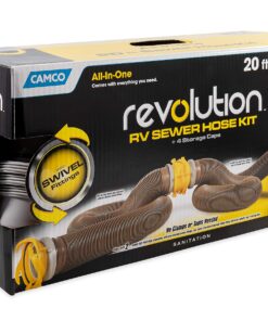 Camco 39625 Revolution 20' Sewer Hose Kit with 360 Degree Swivel Fittings and 4-in1 Elbow Adapter, Ready To Use Kit with Hose and Adapter Standard Packaging 19 81TNlzz6TQL