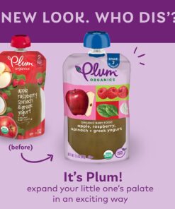 Plum Organics Stage 2 Organic Baby Food - Apple, Raspberry, Spinach, and Greek Yogurt - 3.5 oz Pouch (Pack of 12) - Organic Fruit and Vegetable Baby Food Pouch Apple, Raspberry, Spinach & Greek Yogurt 11 81TRsvKdqzL 1