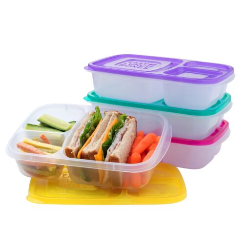 EasyLunchboxes® - Bento Lunch Boxes - Reusable 3-Compartment Food Containers for School, Work, and Travel, Set of 4 (Brights) Brights