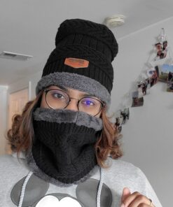 HINDAWI Winter Hat Scarf Gloves Slouchy Beanie Snow Knit Skull Cap Touch Screen Mittens Circle Scarves for Women Hat+scarf+gloves (Black) 37 81TVSbLZ1XL