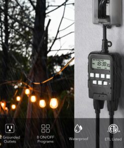 BN-LINK 7 Day Outdoor Heavy Duty Digital Programmable Timer BND/U78, 125VAC, 60Hz, Dual Outlet, Weatherproof, Heavy Duty, Accurate For Lamps Ponds Christmas Lights 1875W 1/2HP ETL Listed 24 81TVnhLZQrL