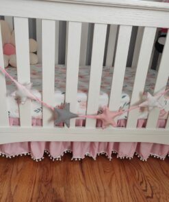 Pink Crib Skirt Pleated with White Lovely Pompoms, Bedding Dust Ruffle for Baby Girls, 14" Drop, Fit All Standard Crib Bed, Fade Resistant Crib Bed Skirt Machine Wash Tassel Pink 28 81TZWQB2 GL