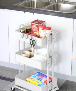 SimpleHouseware Heavy Duty 3-Tier Metal Utility Rolling Cart, White 20 81TcMgsj3AL