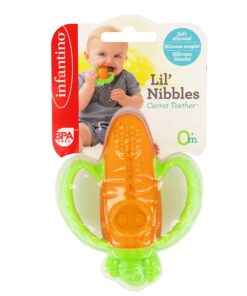 Infantino Lil' Nibbles Textured Silicone Baby Teether - Sensory Exploration and Teething Relief with Easy to Hold Handles, Orange Carrot, 0+ Months 23 81TeNQo7bAL