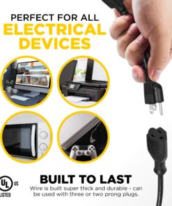 2 Way Splitter Extension Cord, 3 Prong Double Outlet Power Cord, 16 AWG, 1 Foot Black, 3 Pack by ClearMax 25 81TiPXq8P4L