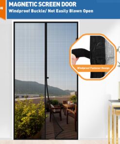 MAGZO Magnetic Screen Door Fit Door Size 38 x 99 Inch, Screen Size 40" x 100" Fiberglass Mesh Curtain Middle Opening Screen with Full Frame Hook&Loop-Gray Grey 19 81Tmpgmw2 L