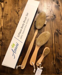 Dry Brushing Body Brush Set with 100% Natural Boar Bristles (Set of 3) | Skin Exfoliating Kit with Long Detachable Back Brush, Contour Body and Face Brushes | Lymphatic Drainage, Cellulite Treatment 41 81To0 Cd6gL
