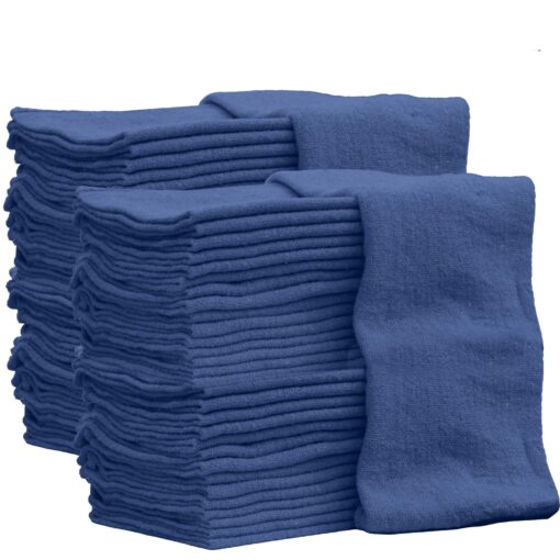 Nabob Wipers Auto Mechanic Shop Towels 100 Pack Shop Rags 100% Cotton Size 14"x14" Commercial Grade (100 Pack, Blue) Blue