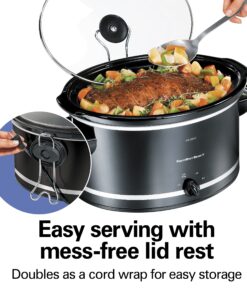 Hamilton Beach Slow Cooker with 3 Cooking Settings, Dishwasher-Safe Stoneware Crock & Glass, 8-Quart Built-In Lid Rest, Black 8-Quart; Built-In Lid Rest 11 81ToxO47wiL