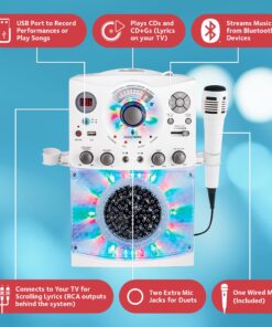 Singing Machine Portable Karaoke Machine for Adults & Kids with Wired Microphone, White - Built-In Speaker, Bluetooth with LED Disco Lights - Karaoke System with CD+G Player & USB Connectivity 17 81TpPHDnXoL