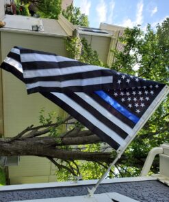 Thin Blue Line Flag - 3X5 Foot with Embroidered Stars and Sewn Stripes - Black White and Blue American Police Flag Honoring Law Enforcement Officers - 3x5 Inch Waterproof Decal Included Blue,White 31 81TpX56kLNL