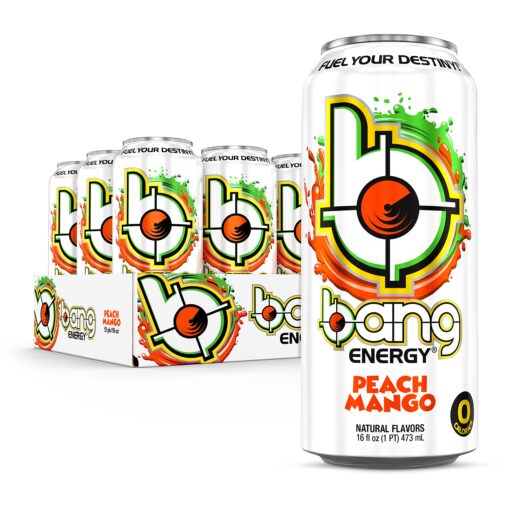 Bang Energy Peach Mango, Sugar-Free Energy Drink, 16-Ounce (Pack of 12) 16 Ounce (Pack of 12)