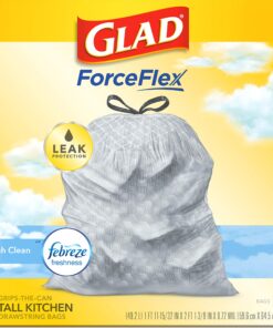 Glad ForceFlex Tall Kitchen Drawstring Trash Bags, 13 Gallon, Fresh Clean Febreze, 80 Count, Package May Vary 80 Count (Pack of 1) 35 81TsSQaW4AL