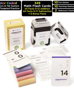 Think Tank Scholar 346 Addition and Subtraction Flash Cards Set (Award Winning) All Facts Color Coded, for Kids in Kindergarten, 1st, 2nd, 3rd Grade Class or Homeschool - Games & Chart Add & Sub Bundle 11 81Tt8Gq4YQL