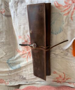 Hide & Drink, Rustic Knife Roll Case (5 pockets), Compact Carry-On Bag for Traveling Chefs & Cooks, Kitchen Tool Storage Organizer, Full Grain Leather, Handmade, Bourbon Brown 31 81TvBJEicZL