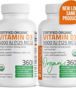 Bronson Vitamin D3 5,000 IU (1 Year Supply) for Immune Support, Healthy Muscle Function & Bone Health, High Potency Organic Non-GMO Vitamin D Supplement, 360 Tablets 24 81TwsyFpbL