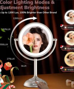 VESAUR 10" Extra Large and 17" Tall Lighted Makeup Mirror, 1X/5X Magnifying Vanity Mirror with 3 Colors Dimmable, 52 Premium LED Lights, 360° Rotation Table Mirror 2 Power Supply, Pearl Nickel XX-Large 32 81Txi NSdbL