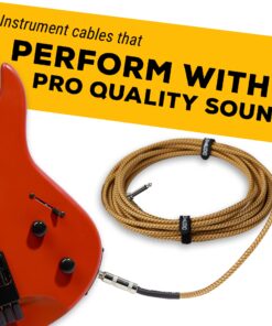 GLS Audio Instrument Cable - Amp Cord for Bass & Electric Guitar - Straight to Right Angle 1/4 Inch Instrument Cable - Brown/Yellow Braided Tweed, 6ft 6 Ft. Right-Angle Gold 28 81TxosMnM9L 3