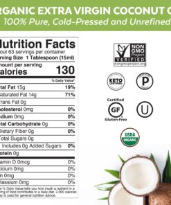 Organic Coconut Oil - Unrefined and Cold-Pressed, Natural Hair Oil, Skin Oil and Cooking Oil with Fresh Flavor, Non-GMO Extra Virgin Coconut Oil (Aceite de Coco), USDA Organic, 32 oz 32 Fl Oz (Pack of 1) 30 81TyM N9MjL