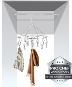 Pro Chef Kitchen Tools Clothes Drying Rack - Round Clothing Racks - Laundry Portable Clothesline Includes 18 Metal Clothespins Hanger Clips Set - Baby Clothes Storage Closet - Herb Hanging Air Dryer 26 81U1KLbnovL