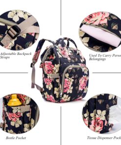 Srotek Diaper Bag Backpack Floral Baby Bag Water-Resistant Baby Nappy Bag with Insulated Water Bottle Bag/Changing Pad for Women/Girls/Mum (Flower Pattern) 36 81U28YFW SL