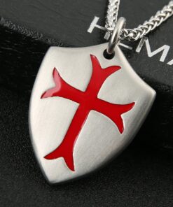 HZMAN Knights Templar Cross Joshua 1:9 Shield Stainless Steel Pendant Necklace with 22+2 inch Chain Silver Red 14 81U554EEvnL