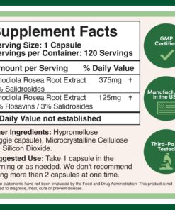 Rhodiola Rosea Supplement 500mg, 120 Vegan Capsules (Manufactured and Third Party Tested in The USA, 3% Salidrosides, 1% Rosavins Extract) for Performance, Calming, Motivation by Double Wood 13 81U6OujOshL