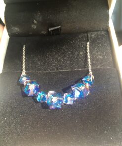 PLATO H Crystal Cube Curved Bar Necklace for Women with Gift Box Unique Dainty Jewelry Anniversary Mother's Day Gifts Blue 28 81U6nNIC5jL
