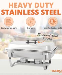 Complete Stainless Steel Chafing Dish Set by TigerChef, Buffet Food Warmer with Foldable Frame, Fuel Holders with Covers, Food Pans, Water Pan, Elegant Buffet Set for Parties, 8 Qt Capacity, Set of 3 2 Half Inserts 11 81UA6zOqjDL