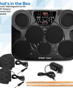 Pyle Portable Drums, Tabletop Drum Set, 7 Pad Digital Drum Kit, Touch Sensitivity, Wireless Electric Drums, Drum Machine, Electric Drum Pads, LED Display, Mac & PC - PTED01 26 81UAKYaIcyL