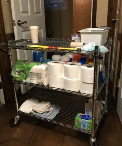 Seville Classics UltraDurable NSF Commercial Heavy Duty Metal Rolling Utility Cart, w/ Steel Shelves, Handle Bar for Restaurant, Garage, Warehouse, Kitchen, Office, Top Shelf (36"W x 18"D) Chrome Top Shelf (36"W x 18"D) 48 81UBdhPABzL