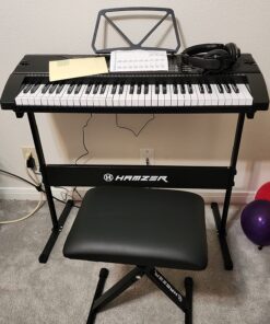 Hamzer 61-Key Portable Electronic Keyboard Piano with Stand, Stool, Headphones, Microphone & Sticker Sheet 57 81UGdyS8egL