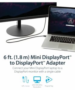 StarTech.com 6ft (2m) Mini DisplayPort to DisplayPort 1.2 Cable - 4K x 2K UHD Mini DisplayPort to DisplayPort Adapter Cable - Mini DP to DP Cable for Monitor - mDP to DP Converter Cord (MDP2DPMM6) 6 ft / 2 m Black Standard Packaging 14 81UGm7xHxXL