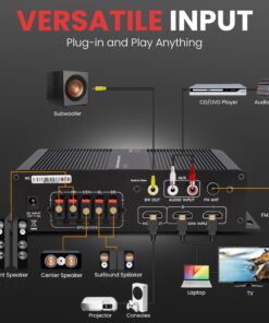 Pyle 100W 5 Channel Audio Amplifier - Wireless Bluetooth Home Theater Power Stereo Receiver with Surround Sound w/HDMI, AUX, FM Antenna, Subwoofer Speaker Input, 12V Adapter 10 81UGt2eg3L