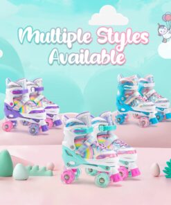 SULIFEEL Rainbow Unicorn 4 Size Adjustable Light up Roller Skates for Girls Boys for Kids A Rainbow Medium - Big Kid 28 81UHckXBQsL