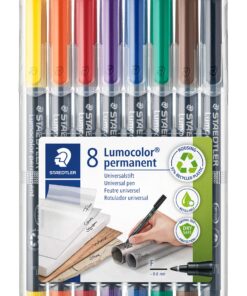 Staedtler Lumocolor Universal Pen, Fine, Felt Tip, Permanent Marker, Box of 8 Assorted Color Pens, 0.6mm 318 WP8, Multicolour, pack of 8 (318 WP8 ST) 8 Count (Pack of 1) Fine Tip Assorted Colours