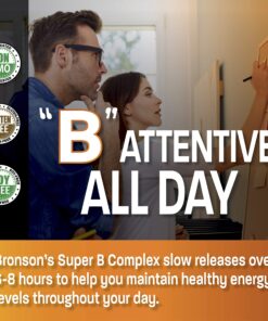 Bronson Super B Vitamin B Complex Sustained Slow Release (Vitamin B1, B2, B3, B6, B9 - Folic Acid, B12) Contains All B Vitamins 100 Tablets Unflavored 100 Count (Pack of 1) 16 81UIfSOj82L