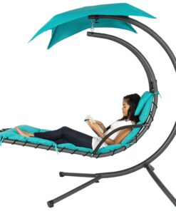 Best Choice Products Outdoor Hanging Curved Steel Chaise Lounge Chair Swing w/Built-in Pillow and Removable Canopy - Teal 31 81UJ7gqmTVL