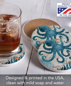 Thirstystone Monterey Bay 4 Pack Round Absorbent Stone Coasters with Protective Cork Backing Manufactured in the USA Artistic Absorbent Easily Wipes Clean 22 81UJnRqD9 L