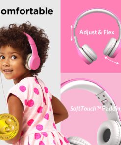 Alternative view of LilGadgets Connect+ Girls Headphones for School Wired with Microphone, Volume Limiting for Safe Listening, Adjustable Headband, Cushioned Earpads for Comfort, Kids Headphones for School, Pink