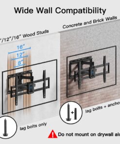 Pipishell Full Motion TV Wall Mount for 37-75 inch Flat/Curved TVs up to 100lbs, Wall Mount TV Bracket Swivel and Tilt, TV Mount Fits 8/12/16" Wood Studs, Max VESA 600x400mm, PILF3 30 81UQD6xFIQL