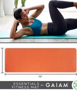 Gaiam Essentials Thick Yoga Mat Fitness & Exercise Mat with Easy-Cinch Yoga Mat Carrier Strap, 72"L x 24"W x 2/5 Inch Thick Teal 28 81UQkRJKgXL